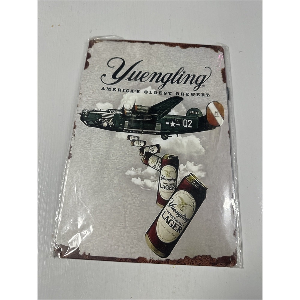 Yuengling Beer Tin Sign B25 Bomber Plane Aviation Man Cave Wall Decor 12x8 NEW